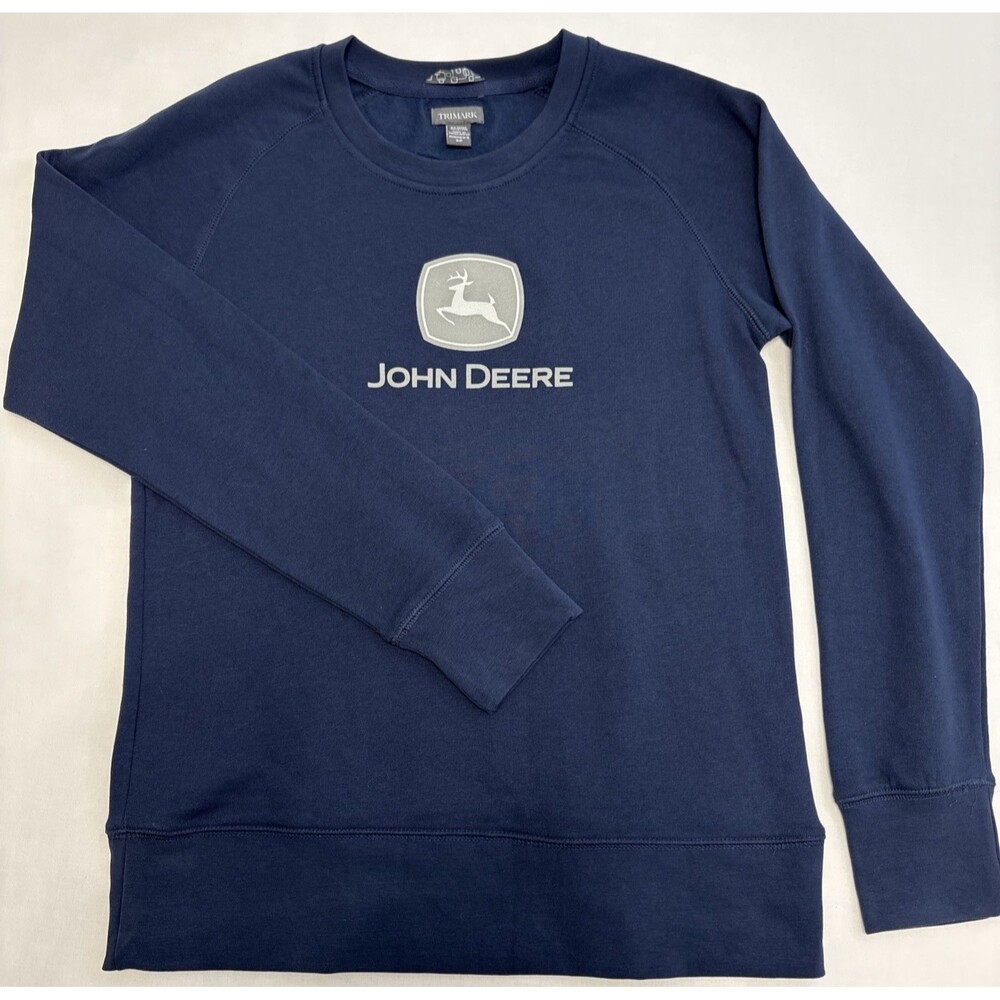 John Deere Sweatshirt Women's Small Navy Blue Pullover Fleece Crew Neck